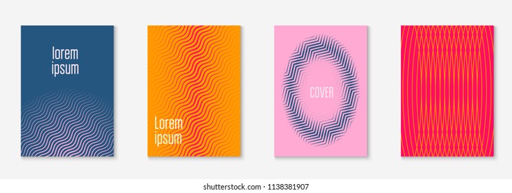 Gradient cover template set. Minimal trendy layout with halftone. Futuristic gradient cover template for banner, presentation and brochure. Minimalistic colorful shapes. Abstract business illustration