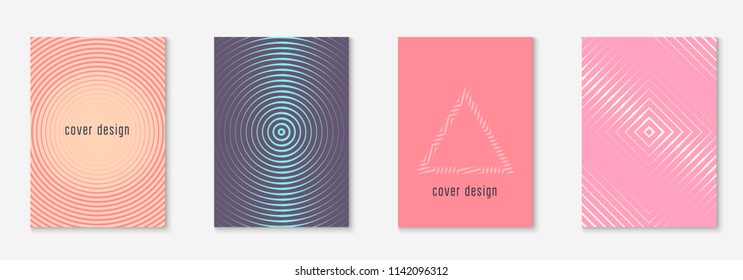 Gradient cover template set. Minimal trendy layout with halftone. Futuristic gradient cover template for banner, presentation and brochure. Minimalistic colorful shapes. Abstract business illustration