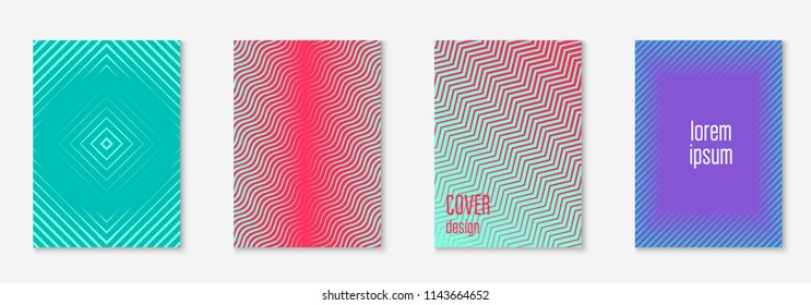 Gradient cover template set. Minimal trendy layout with halftone. Futuristic gradient cover template for banner, presentation and brochure. Minimalistic colorful shapes. Abstract business illustration