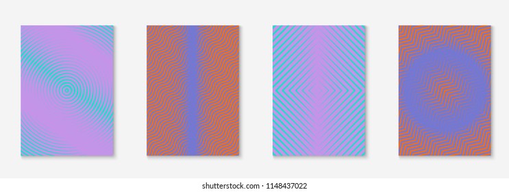 Gradient cover template set. Minimal trendy layout with halftone. Futuristic gradient cover template for banner, presentation and brochure. Minimalistic colorful shapes. Abstract business illustration