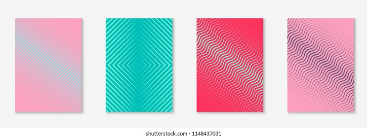 Gradient cover template set. Minimal trendy layout with halftone. Futuristic gradient cover template for banner, presentation and brochure. Minimalistic colorful shapes. Abstract business illustration