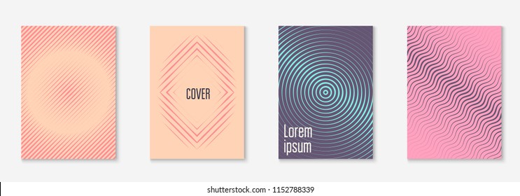 Gradient cover template set. Minimal trendy layout with halftone. Futuristic gradient cover template for banner, presentation and brochure. Minimalistic colorful shapes. Abstract business illustration