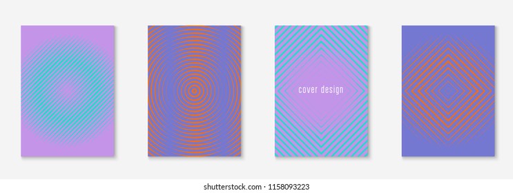 Gradient cover template set. Minimal trendy layout with halftone. Futuristic gradient cover template for banner, presentation and brochure. Minimalistic colorful shapes. Abstract business illustration