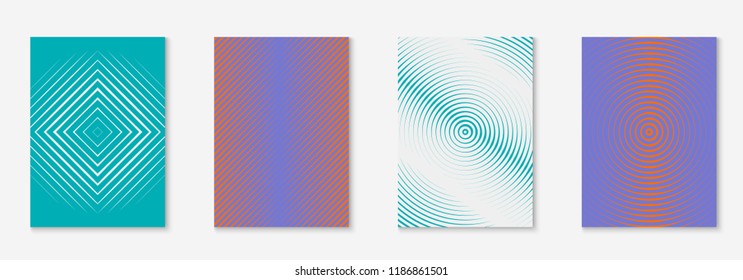 Gradient cover template set. Minimal trendy layout with halftone. Futuristic gradient cover template for banner, presentation and brochure. Minimalistic colorful shapes. Abstract business illustration