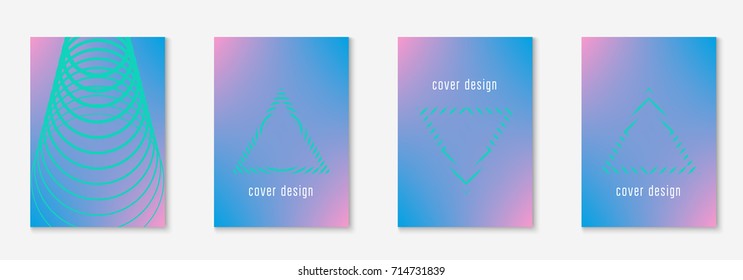 Gradient cover template set. Minimal trendy layout with halftone. Futuristic gradient cover template for banner, presentation and brochure. Minimalistic colorful shapes. Abstract business illustration