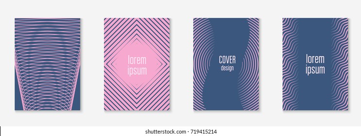 Gradient cover template set. Minimal trendy layout with halftone. Futuristic gradient cover template for banner, presentation and brochure. Minimalistic colorful shapes. Abstract business illustration