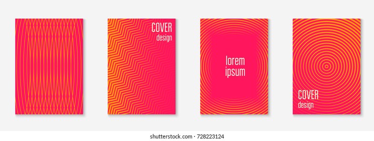 Gradient cover template set. Minimal trendy layout with halftone. Futuristic gradient cover template for banner, presentation and brochure. Minimalistic colorful shapes. Abstract business illustration
