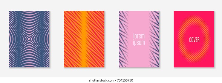Gradient cover template set. Minimal trendy layout with halftone. Futuristic gradient cover template for banner, presentation and brochure. Minimalistic colorful shapes. Abstract business illustration