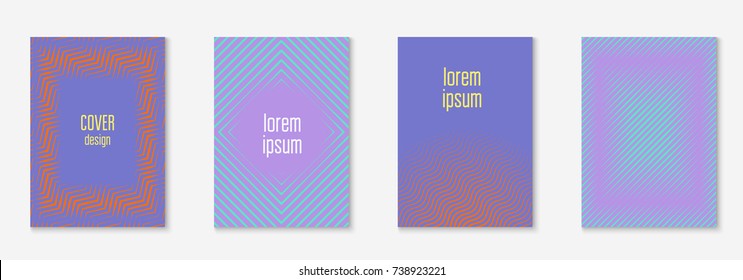 Gradient cover template set. Minimal trendy layout with halftone. Futuristic gradient cover template for banner, presentation and brochure. Minimalistic colorful shapes. Abstract business illustration