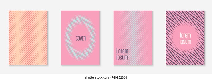 Gradient cover template set. Minimal trendy layout with halftone. Futuristic gradient cover template for banner, presentation and brochure. Minimalistic colorful shapes. Abstract business illustration