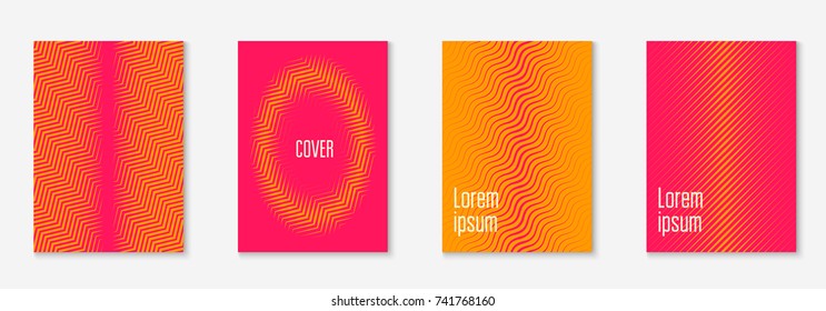 Gradient cover template set. Minimal trendy layout with halftone. Futuristic gradient cover template for banner, presentation and brochure. Minimalistic colorful shapes. Abstract business illustration