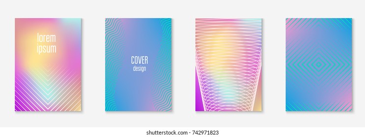 Gradient cover template set. Minimal trendy layout with halftone. Futuristic gradient cover template for banner, presentation and brochure. Minimalistic colorful shapes. Abstract business illustration