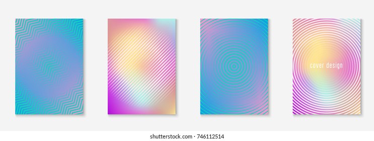 Gradient cover template set. Minimal trendy layout with halftone. Futuristic gradient cover template for banner, presentation and brochure. Minimalistic colorful shapes. Abstract business illustration