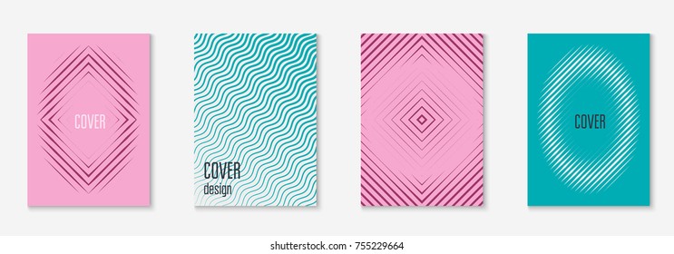 Gradient cover template set. Minimal trendy layout with halftone. Futuristic gradient cover template for banner, presentation and brochure. Minimalistic colorful shapes. Abstract business illustration