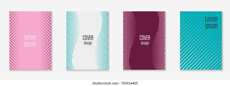 Gradient cover template set. Minimal trendy layout with halftone. Futuristic gradient cover template for banner, presentation and brochure. Minimalistic colorful shapes. Abstract business illustration