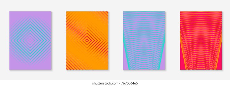 Gradient cover template set. Minimal trendy layout with halftone. Futuristic gradient cover template for banner, presentation and brochure. Minimalistic colorful shapes. Abstract business illustration