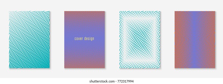 Gradient cover template set. Minimal trendy layout with halftone. Futuristic gradient cover template for banner, presentation and brochure. Minimalistic colorful shapes. Abstract business illustration