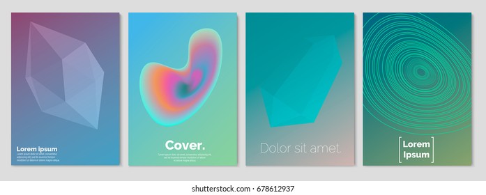 Gradient covers set. Fluid shape and Geometrical shapes composition. Futuristic design posters. Future Poster template. Vector Eps 10