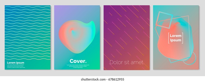 Gradient covers set. Fluid shape and Geometrical shapes composition. Futuristic design posters. Future Poster template. Vector Eps 10