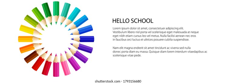 Banner solar de crayon gradiente, banner de vuelta a la escuela, ilustración vectorial