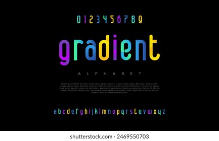 Gradient creative geometric modern urban alphabet font. Digital abstract futuristic, fashion, sport, minimal technology typography. Simple numeric vector illustration