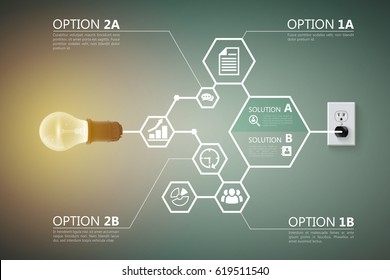 Gradient creative template with realistic light bulb and scheme with cable which is plugged in vecotr illustration
