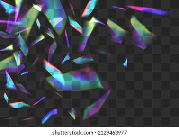 Gradient Cristal Vector Transparent Background. Glow Refraction Cool Border. Shiny Foil Flying Poster. Iridescent Paper Sparkle Texture.