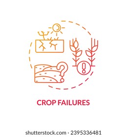 Gradient crop failures icon representing heatflation concept, isolated vector, linear illustration of global warming impact.