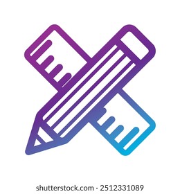 Farbverlauf-gekreuzter Bleistift und Linealsymbol in violetter Vektorgrafik