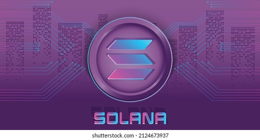 Gradient cryptocurrency Solana SOL vector technology banner template. Can be used as crypto wallpaper, poster, backdrop, website header and print design.