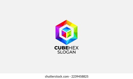 Gradient cube hex vector logo design template 