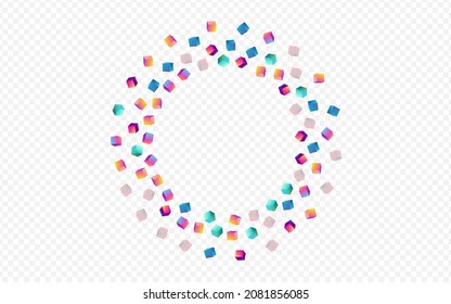 Gradient Cube Vector Transparent Background. Rainbow Shiny Confetti Template. Structure Polygon Image. Iridescent Box Style Brochure.