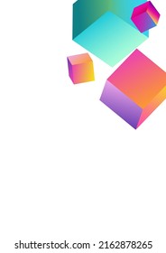 Gradient Cube Vector White Background. Multicolored Structure Polygon Pattern. Abstract Rhombus Paper. Bright Box Perspective Brochure.