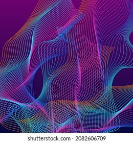 Gradient Curve Background Violet Vector. Flow Poster. Multicolored Contour Abstract. Synergy Blend Texture. Rainbow Soft.