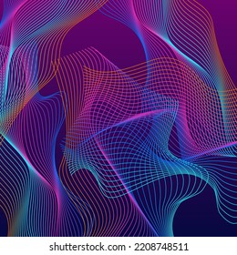 Gradient Curve Background Violet Vector. Abstract Cover. Rainbow Contour Dynamic. Connect Soundwave Illustration. Bright Trendy.