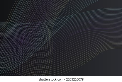 Gradient Curve Motion Vector Black Background. Neon Blend Creative Brochure. Waveform Light Cover. Color Wave Geometric Design.