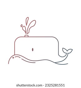Gradient cute whale cartoon icon, line style, vector illustration