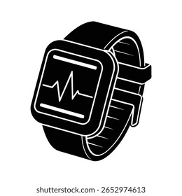 Gradient cyan smartwatch with ECG graph animation active Vector illustration