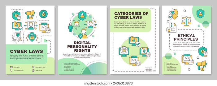 Gradient cyber law brochure template, leaflet design with thin linear icons, 4 vector layouts.