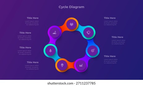 Diagrama de Ciclo de Gradiente com 7 Etapas. Infográfico circular de sete partes, loop de negócios conectado