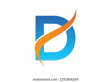 Gradient D letter logo design with swoosh, Vector illustration