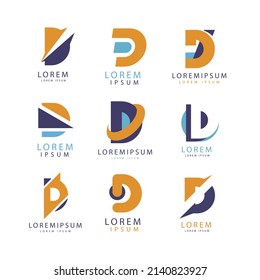 conjunto de plantillas de logotipo de letras de gradiente d, diseño del logotipo de la compañía de letras abstractas