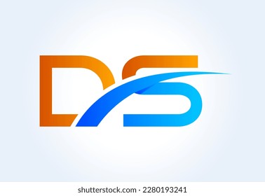 Diseño del logotipo de la letra D S de gradiente, con swoosh, concepto de diseño de vectores