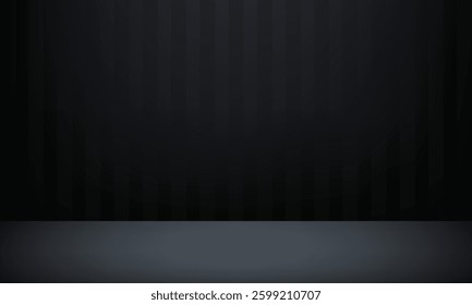 Gradient dark black studio background. Clean scene of empty studio room backdrop for product presentation. Minimal wall scene stage mockup illustration. Promotion display to showcase products.