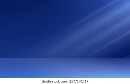 Gradient dark blue studio background. Clean scene of empty studio room backdrop for product presentation. Minimal wall scene stage mockup illustration. Promotion display to showcase products.