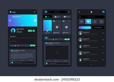 Gradient dark mode app template vector design in eps 10