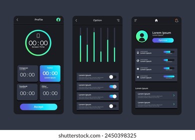 Gradient dark mode app template vector design in eps 10