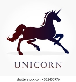 gradient dark red blue silhouette of a full body unicorn vector illustration with shadow effect