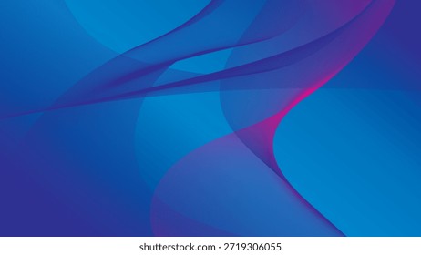 Um gradiente de azul profundo para azul mais claro é sobreposto com ondas fluindo e translúcidas de linhas rosas e roxas.