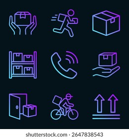 Ícones de gradiente entrega caixas ciclo de telefone. Ilustração de símbolo de ícone
